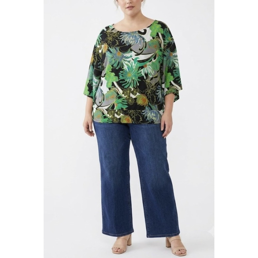 Madison Blouse size XL Floral‎ Kimono Sleeve Banded Waist Stretch Artsy Knit